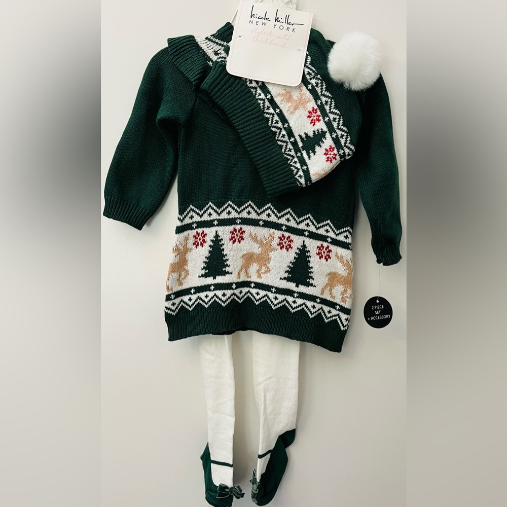 Green Holiday Knit Dress Set